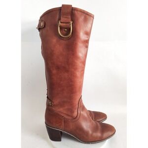 Anne Klein Tall Riding Boots Size 8 Knee High Block Heel Brown Caramel Leather